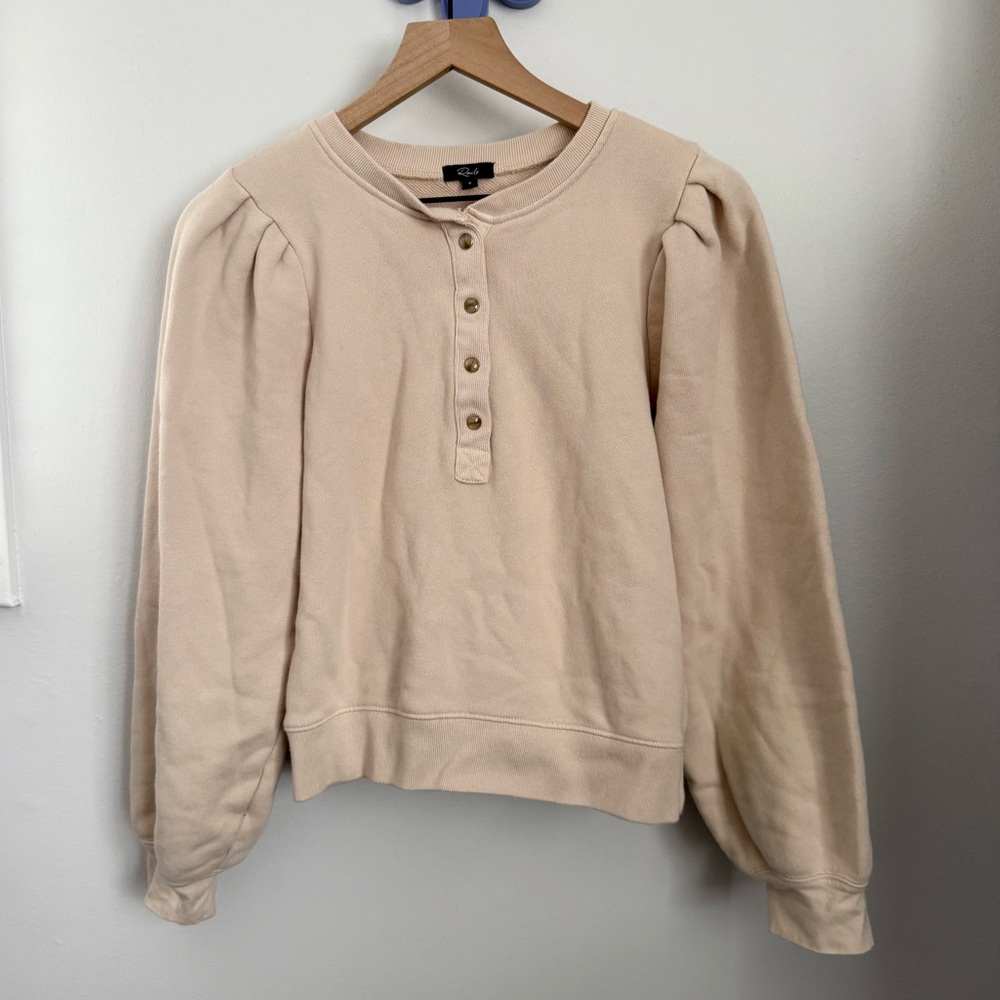 Rails Small Mariana Sand Henley Sweatshirt Comfy Puff Sleeve‎ Neutral Lounge